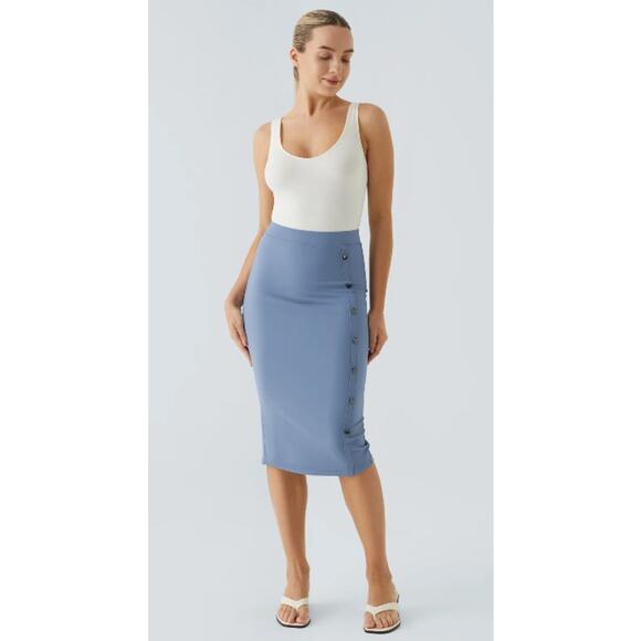Halara Softlyzero Airy High Waist Button Bodycon Cool Touch Midi Skirt-UPF50+, M - Picture 1 of 12